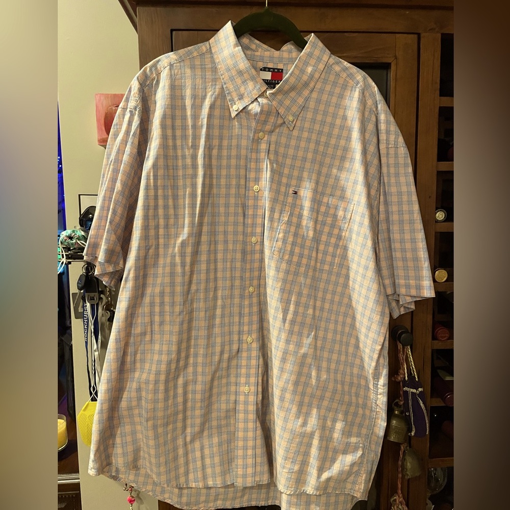 Tommy Hilfiger short sleeve XL casual shirt blue/peach